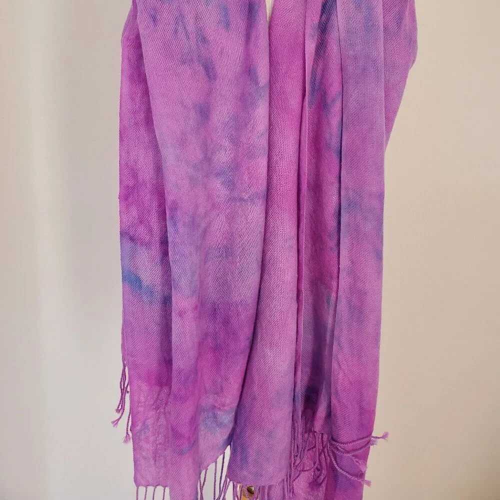 NEW Cashmere merino oversized Scarf Wrap tie dyed brunello blue purple pink XL